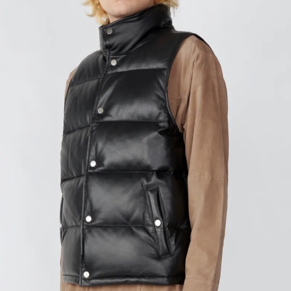 Deadwood x Free People Leather Vermont Sm & Lg Black Recycled Puffer Vest